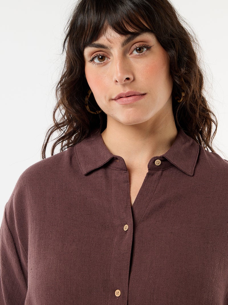 Blouse met korte mouwen en knoopsluiting Bruin - Kiabi