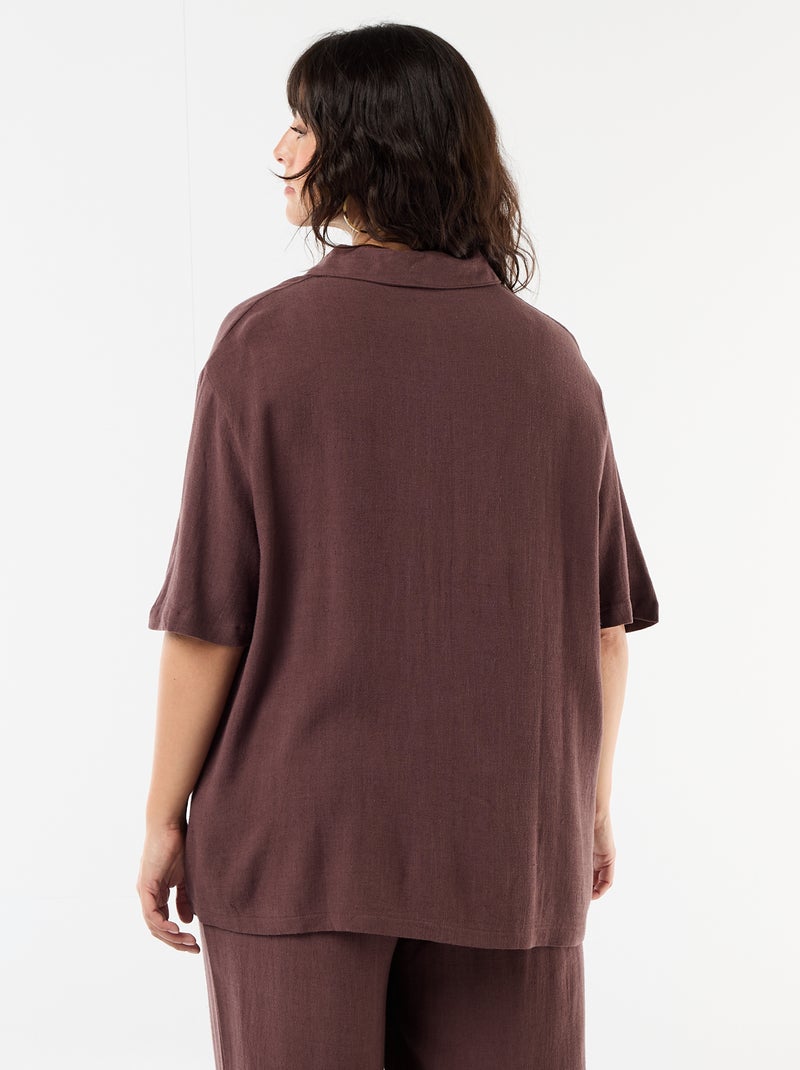 Blouse met korte mouwen en knoopsluiting Bruin - Kiabi