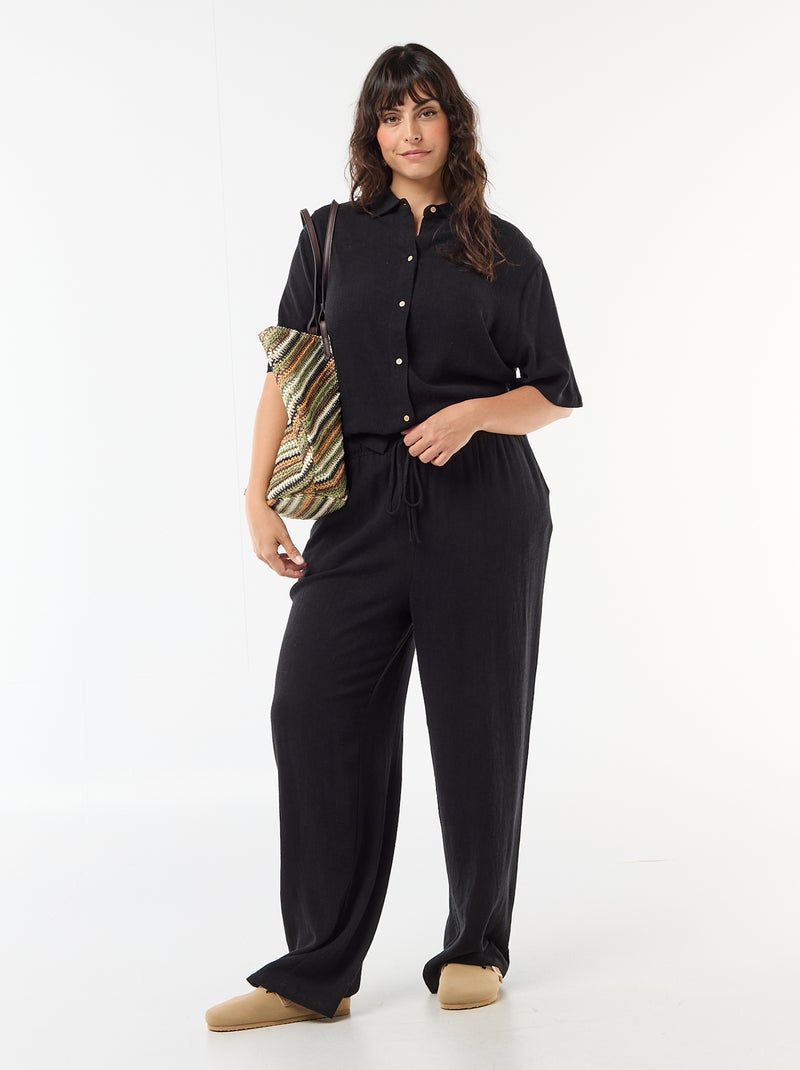 Blouse met korte mouwen en knoopsluiting Zwart - Kiabi