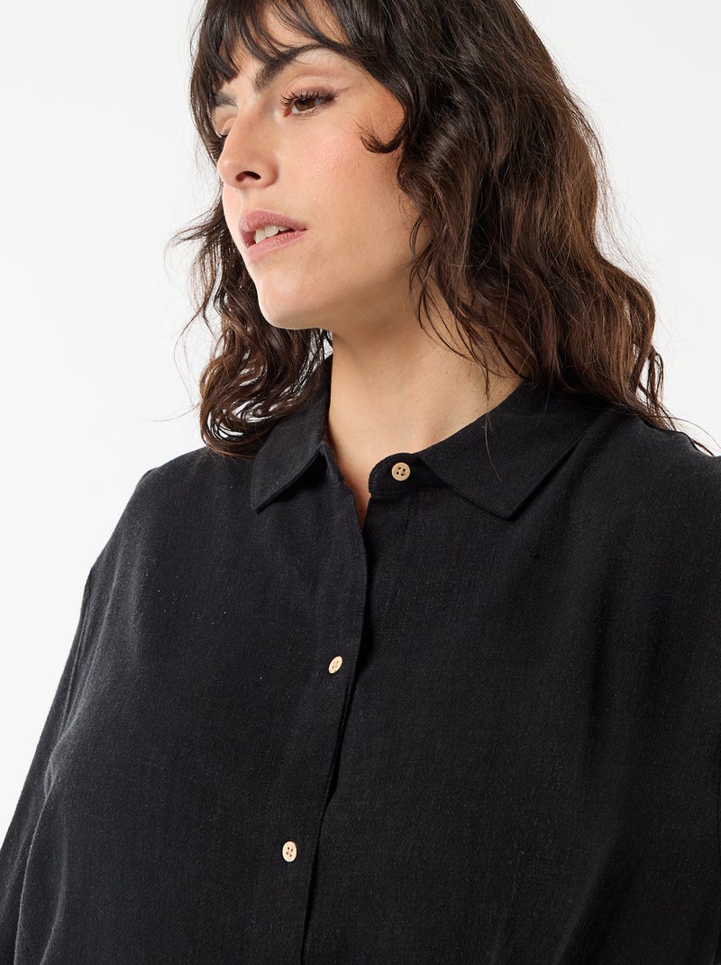 Blouse met korte mouwen en knoopsluiting Zwart - Kiabi