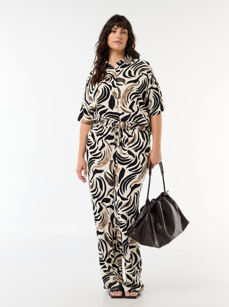 Blouse met korte mouwen en knoopsluiting Zwart - Kiabi