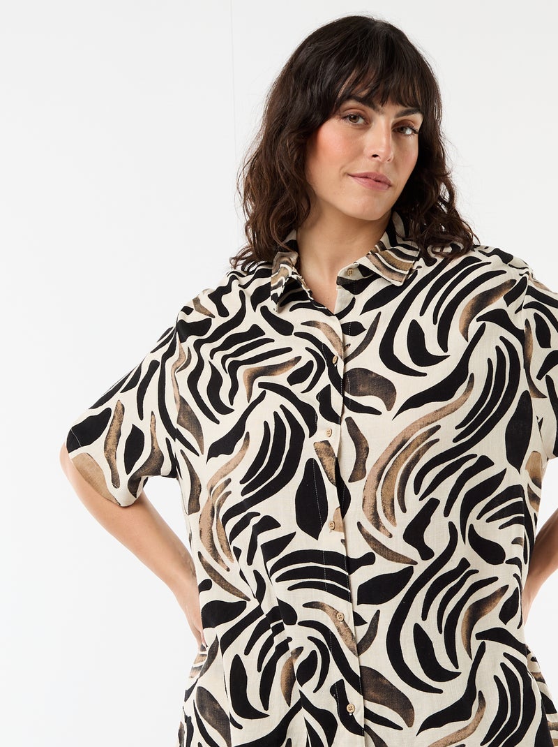 Blouse met korte mouwen en knoopsluiting Zwart - Kiabi