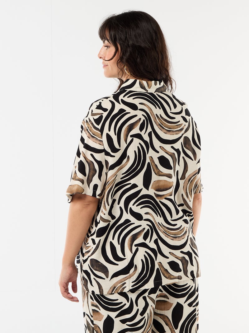 Blouse met korte mouwen en knoopsluiting Zwart - Kiabi