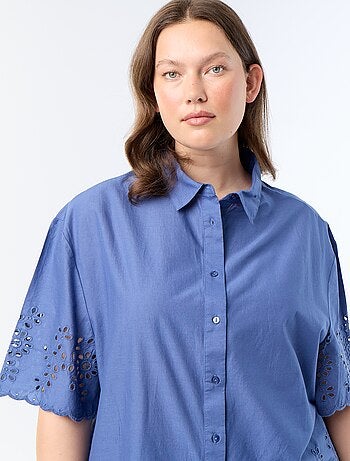 Blouse met korte mouwen en opengewerkte borduursels