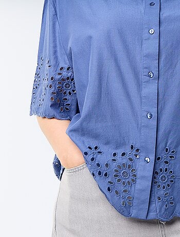 Blouse met korte mouwen en opengewerkte borduursels