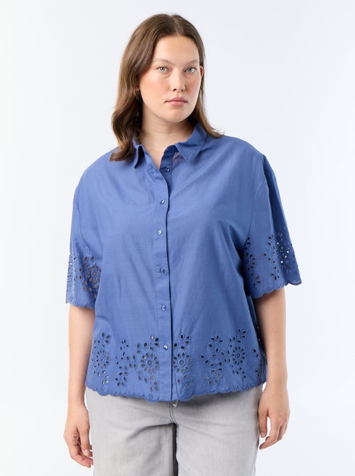 Blouse met korte mouwen en opengewerkte borduursels - Kiabi