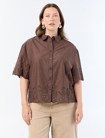 Blouse met korte mouwen en opengewerkte borduursels