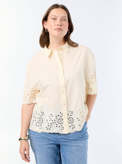 Blouse met korte mouwen en opengewerkte borduursels - Kiabi
