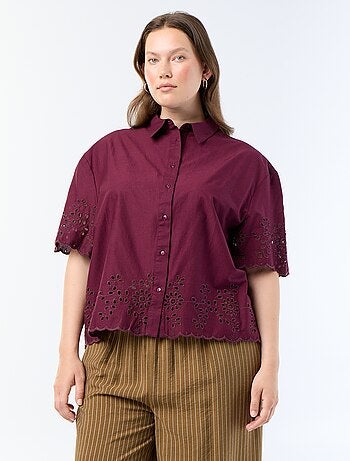 Blouse met korte mouwen en opengewerkte borduursels