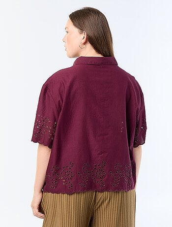 Blouse met korte mouwen en opengewerkte borduursels