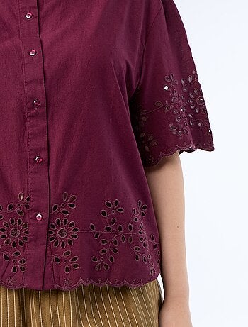 Blouse met korte mouwen en opengewerkte borduursels