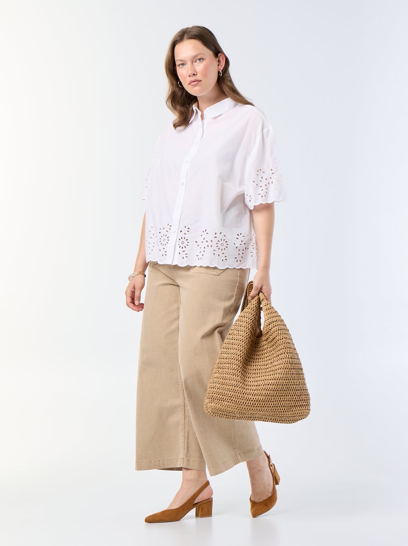 Blouse met korte mouwen en opengewerkte borduursels Wit - Kiabi
