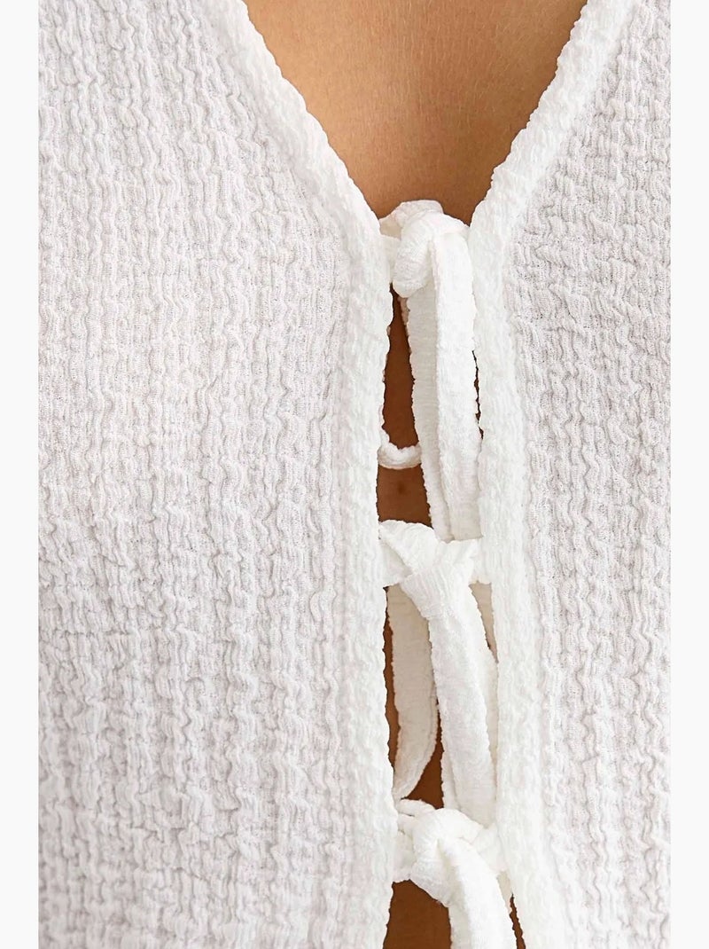 Blouse met korte mouwen en strikdetail hiccup Wit - Kiabi