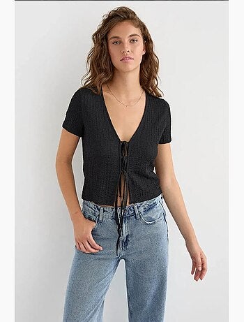 Blouse met korte mouwen en strikdetail