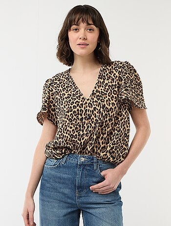 Blouse met korte mouwen en V-hals