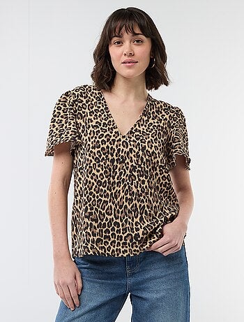 Blouse met korte mouwen en V-hals