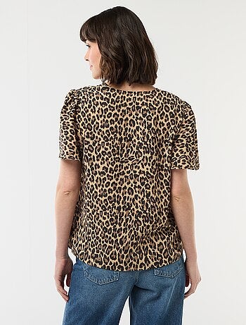 Blouse met korte mouwen en V-hals