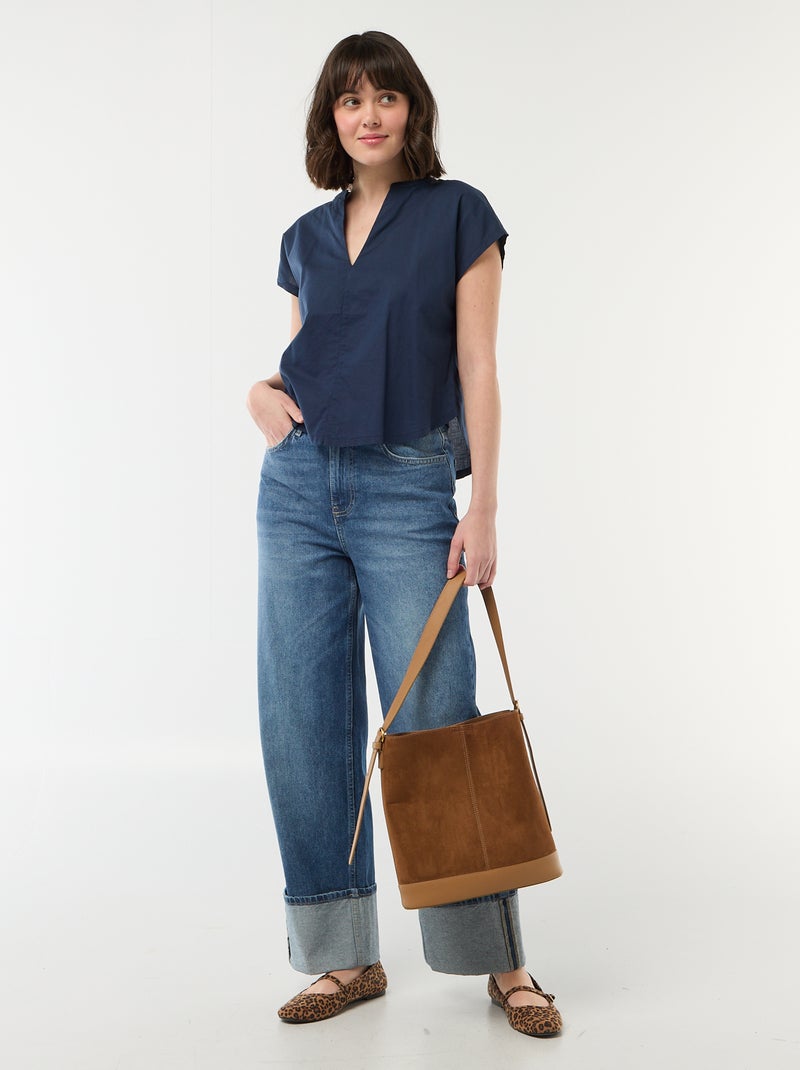 Blouse met korte mouwen en V-hals Blauw - Kiabi