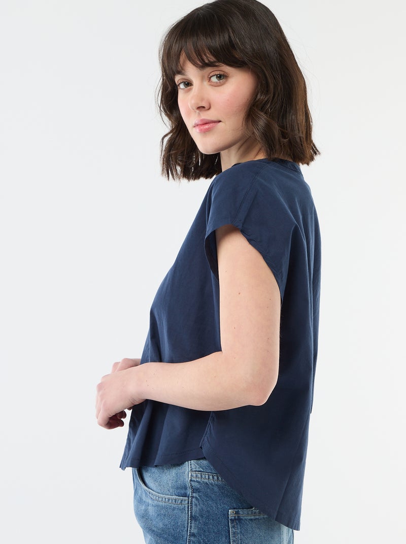 Blouse met korte mouwen en V-hals Blauw - Kiabi