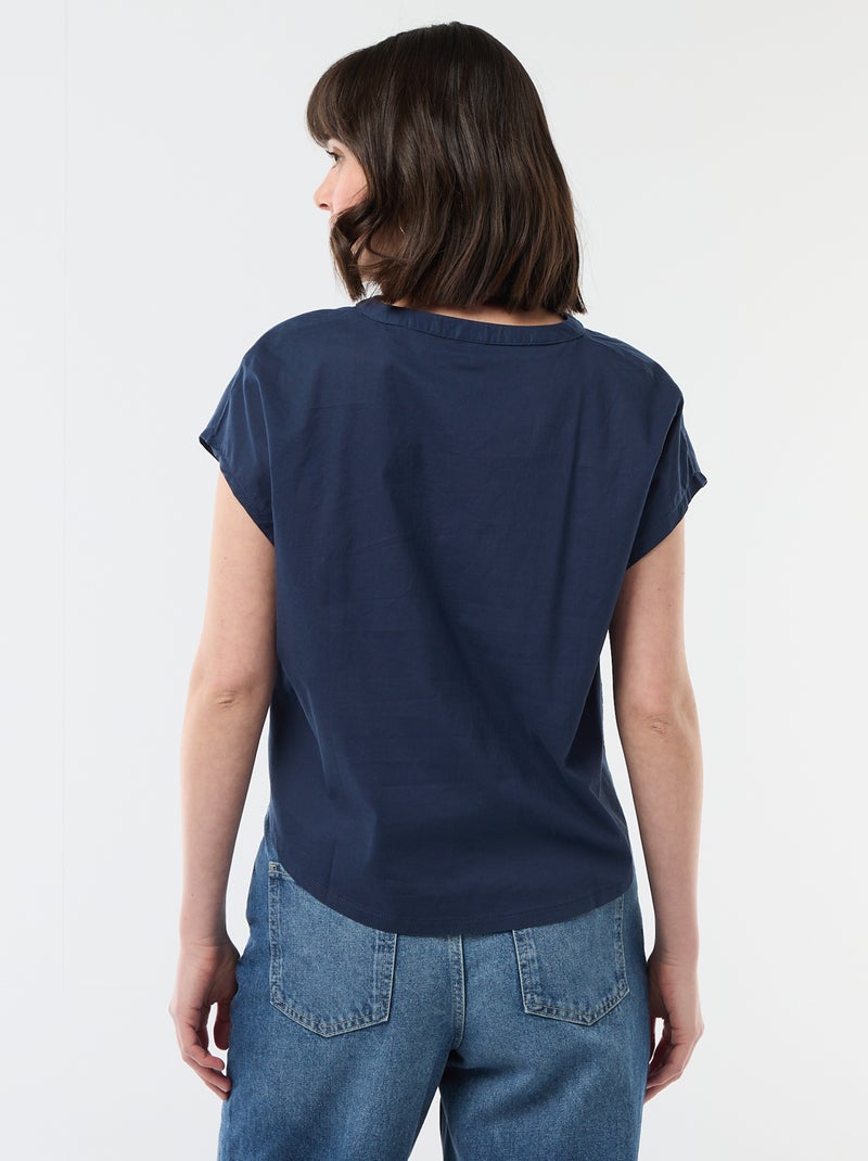 Blouse met korte mouwen en V-hals Blauw - Kiabi