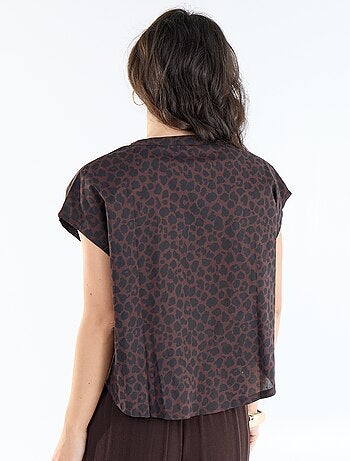 Blouse met korte mouwen en V-hals