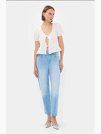 Blouse met korte mouwen en v-hals en strik aan de voorkant hiccup