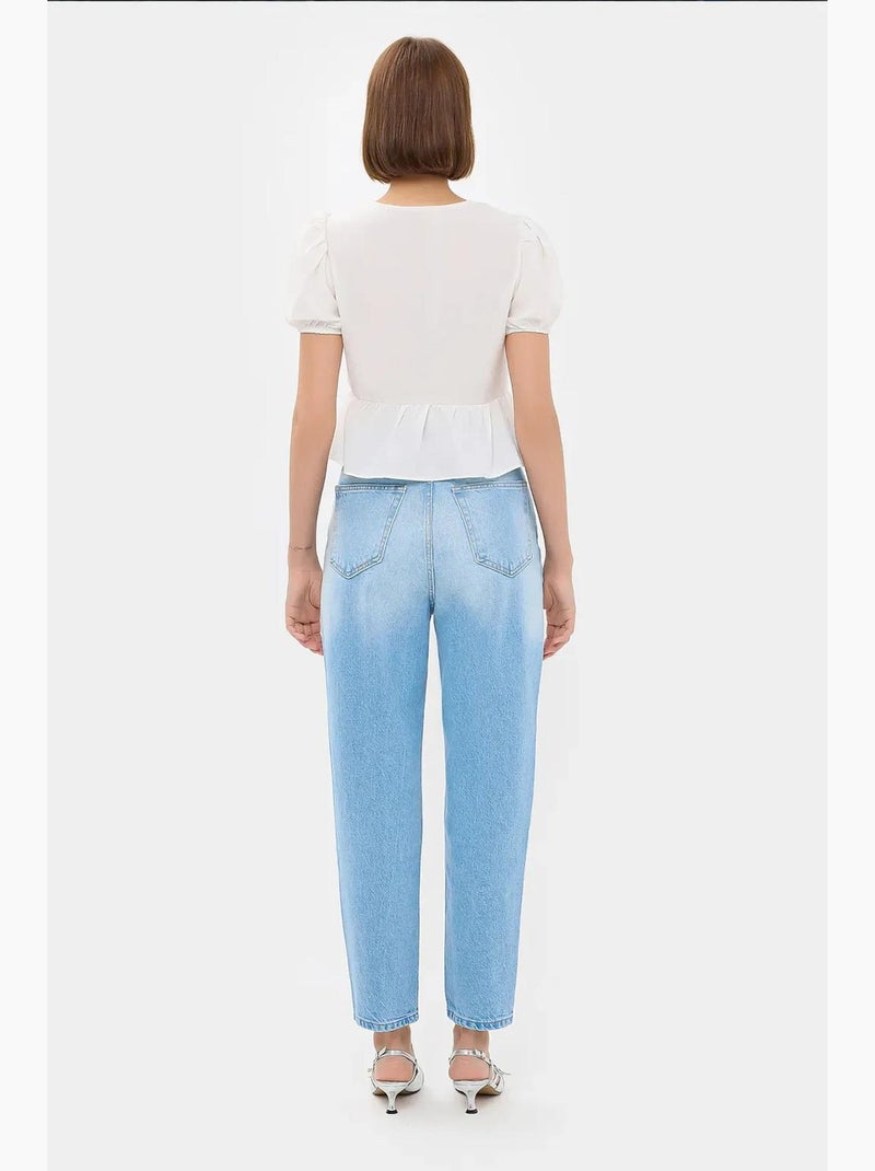 Blouse met korte mouwen en v-hals en strik aan de voorkant hiccup Wit - Kiabi