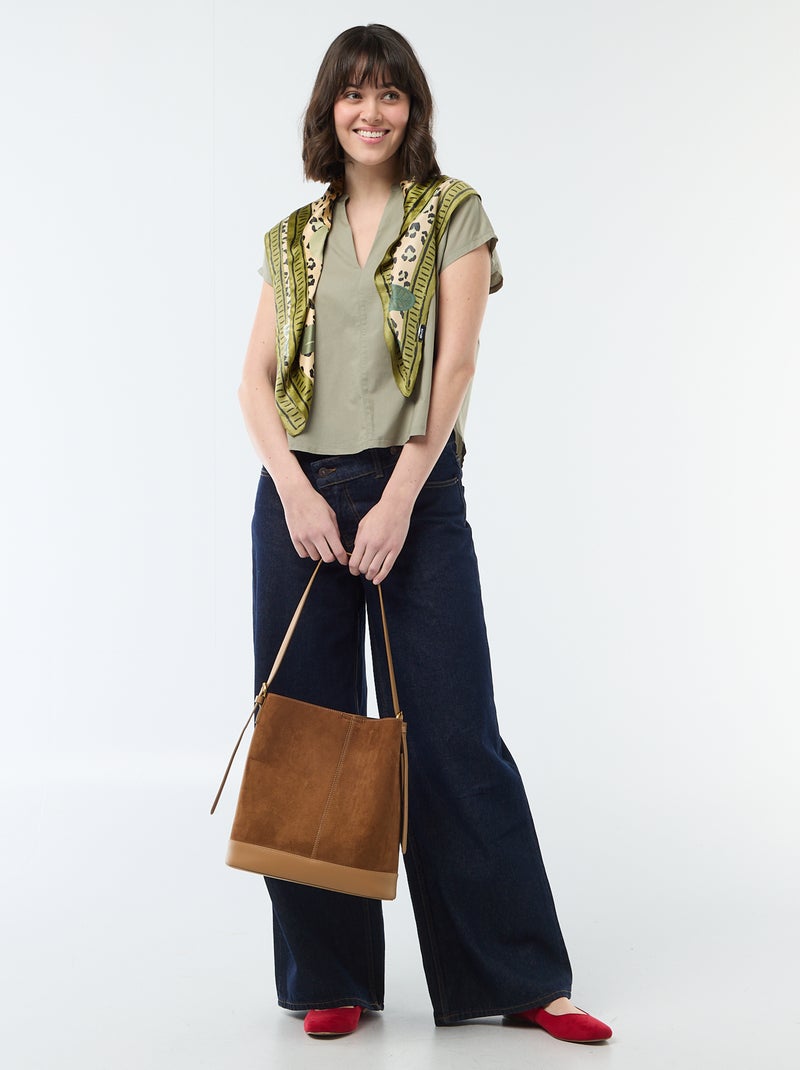 Blouse met korte mouwen en V-hals Groen - Kiabi