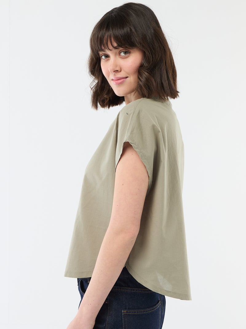 Blouse met korte mouwen en V-hals Groen - Kiabi