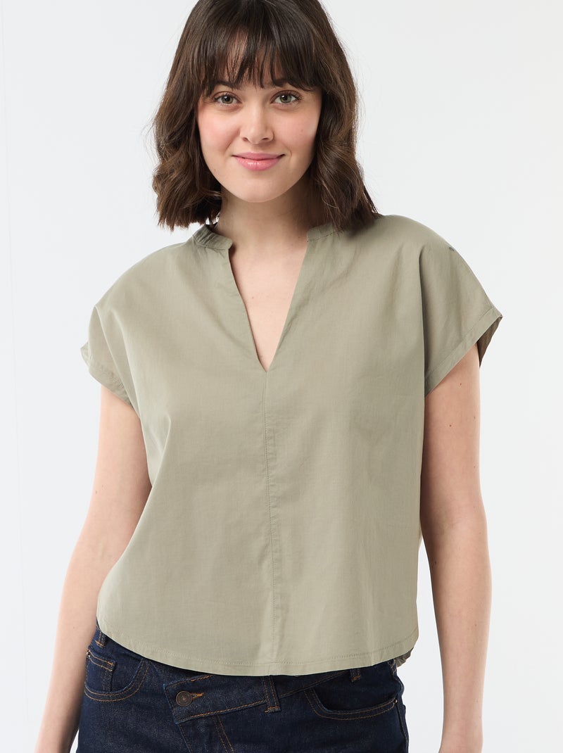 Blouse met korte mouwen en V-hals Groen - Kiabi