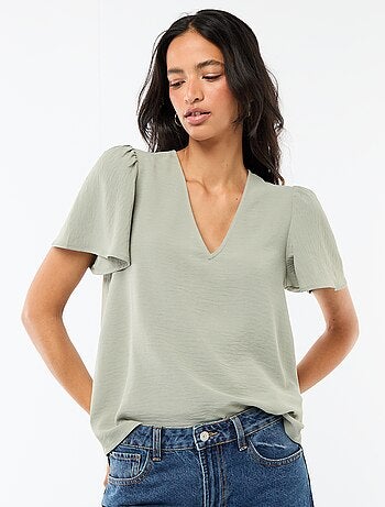 Blouse met korte mouwen en V-hals