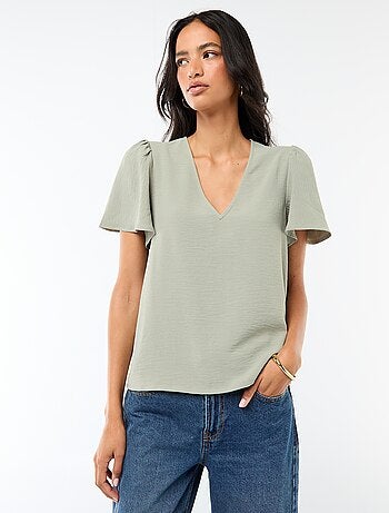 Blouse met korte mouwen en V-hals