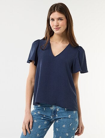 Blouse met korte mouwen en V-hals