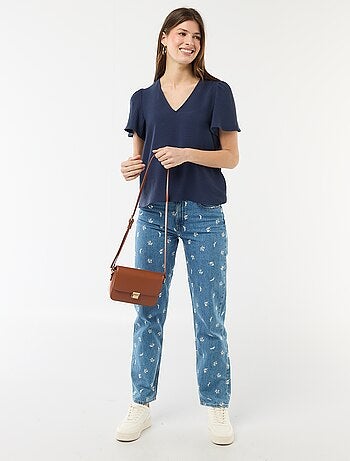 Blouse met korte mouwen en V-hals
