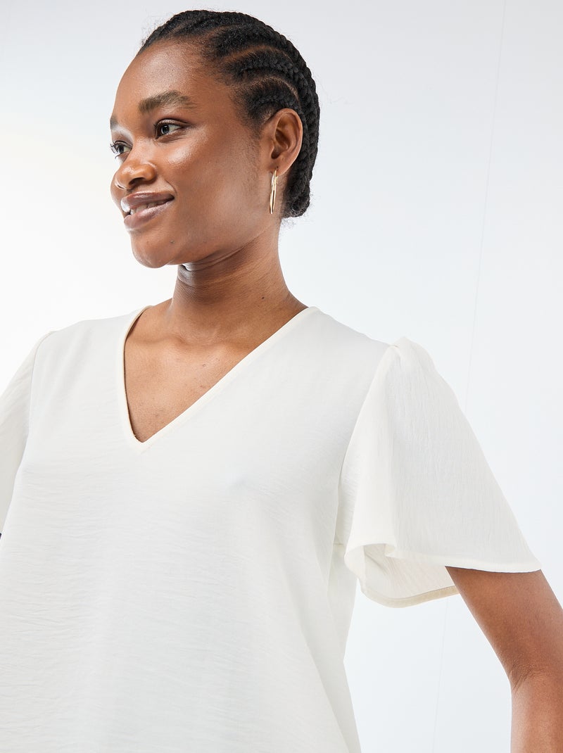 Blouse met korte mouwen en V-hals Wit - Kiabi
