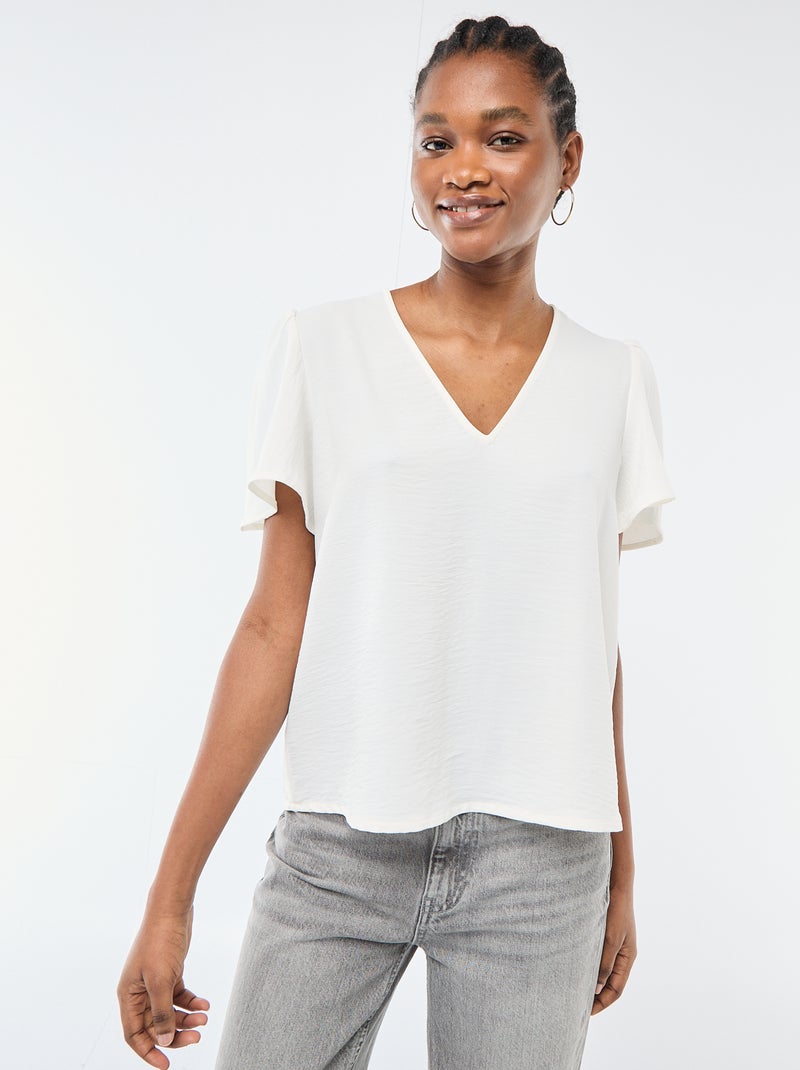 Blouse met korte mouwen en V-hals Wit - Kiabi