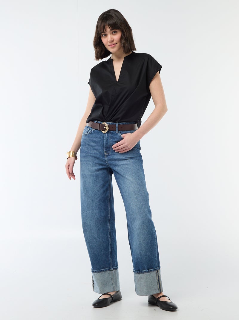 Blouse met korte mouwen en V-hals Zwart - Kiabi