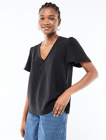 Blouse met korte mouwen en V-hals
