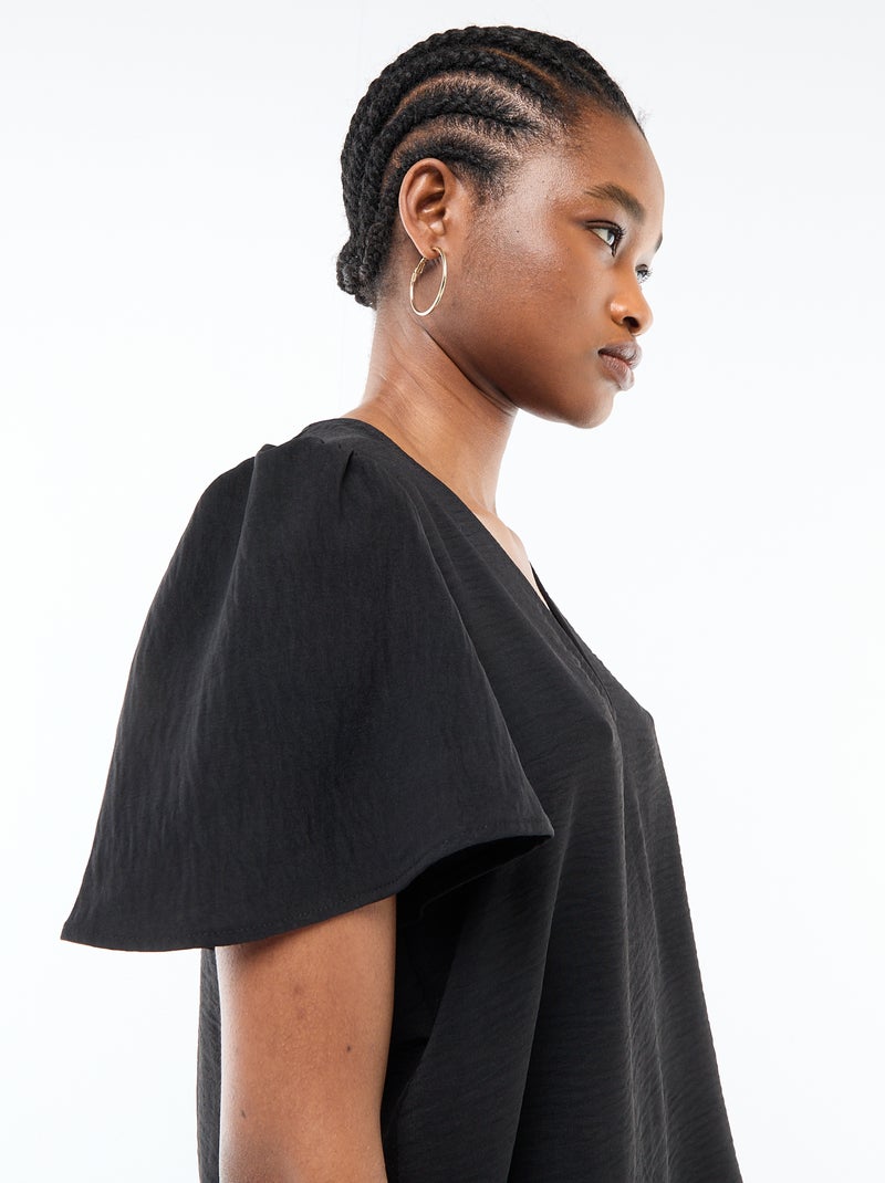 Blouse met korte mouwen en V-hals Zwart - Kiabi