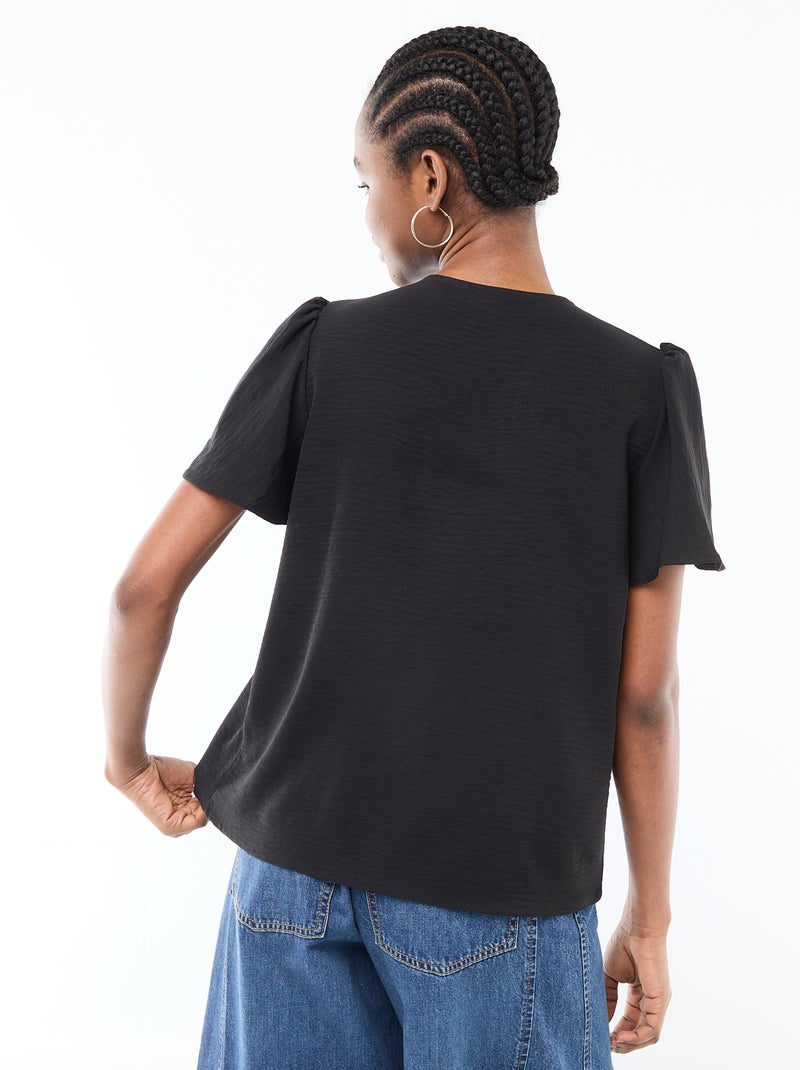 Blouse met korte mouwen en V-hals Zwart - Kiabi
