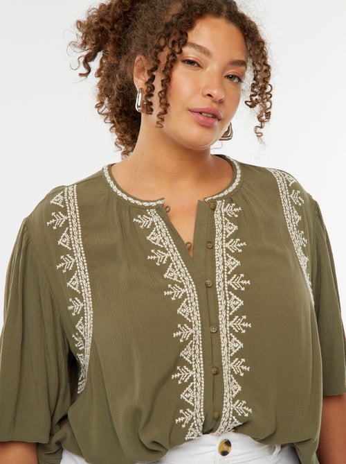 Blouse met korte mouwen met borduursel - Kiabi