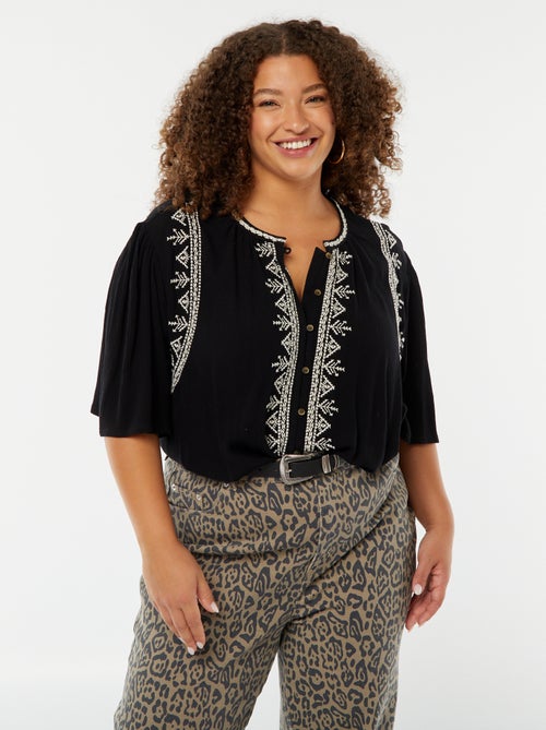 Blouse met korte mouwen met borduursel - Kiabi