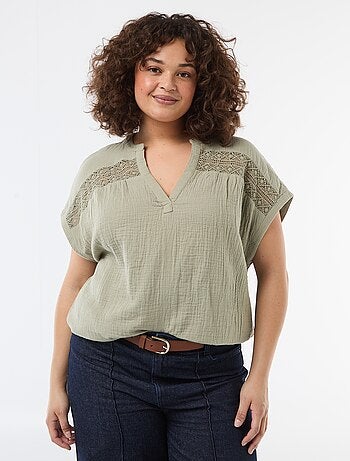 Blouse met korte mouwen van dubbel katoengaas