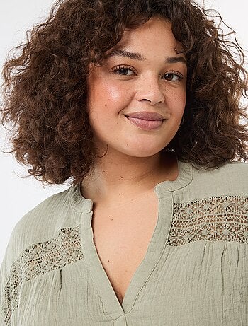 Blouse met korte mouwen van dubbel katoengaas