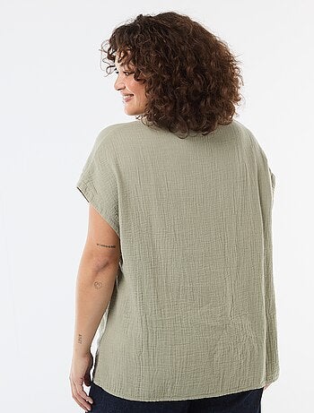 Blouse met korte mouwen van dubbel katoengaas