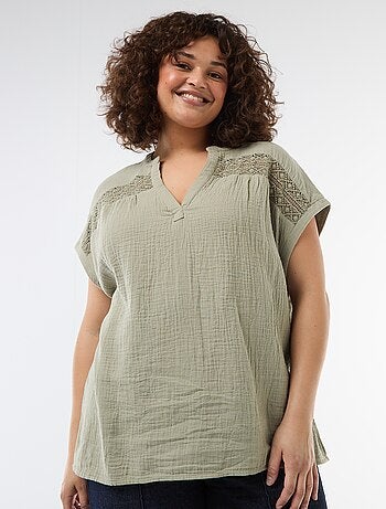 Blouse met korte mouwen van dubbel katoengaas