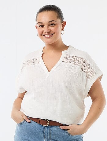 Blouse met korte mouwen van dubbel katoengaas