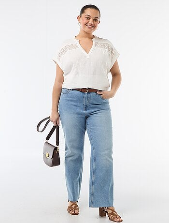 Blouse met korte mouwen van dubbel katoengaas