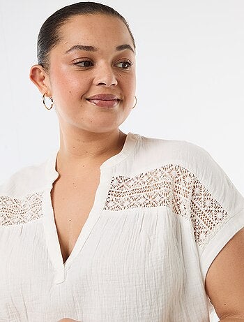 Blouse met korte mouwen van dubbel katoengaas