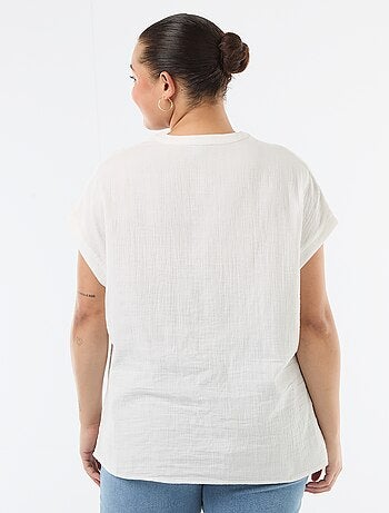 Blouse met korte mouwen van dubbel katoengaas
